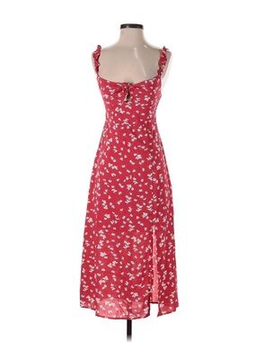 Sweet Pot Red Floral Tie-Front Midi Dress